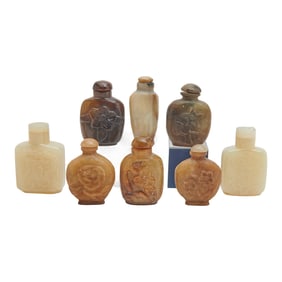 Group of Eight Chinese Carved Stone Snuff Bottles.