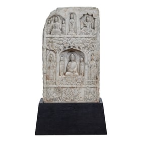 A Chinese Carved Buddhist Stone Stele on Base