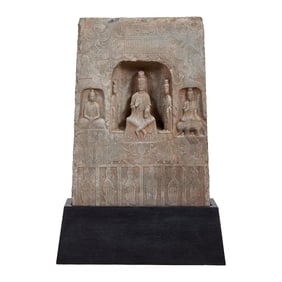 A Chinese Carved Buddhist Stone Stele on Base