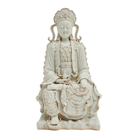 A Chinese Song Style Celadon Glazed Statue of Guanyin