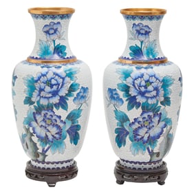 Pair of Chinese White Ground Floral Cloisonne Vases