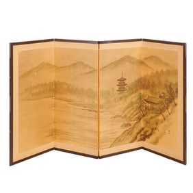 Japanese Four-Panel Byobu Screen, Signed Miyata