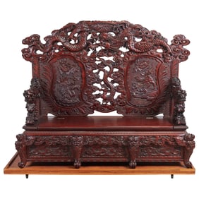 Heavily Carved Japanese Bench with Dragon Motif