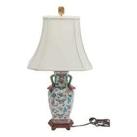 Chinese Famille Rose Porcelain 'Butterfly' Vase, Converted to a Lamp