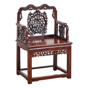Chinese Carved ?Flower and Birds? Armchair