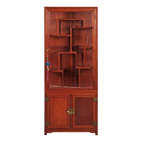 Chinese Hardwood Curio Display Glass Cabinet with Key