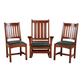 Three Stickley Arts and Crafts Style Oak Chairs