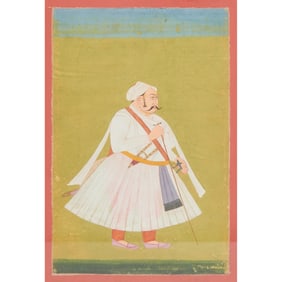 Framed Rajput Painted Portrait of Man in Landscape