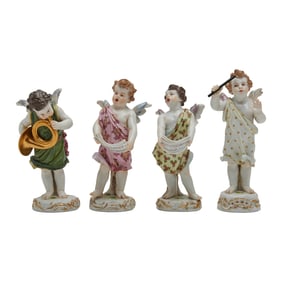 Four Meissen Porcelain Putti Band Players