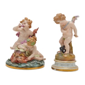 Two Meissen Porcelain Figures of Boys or Putto at Play