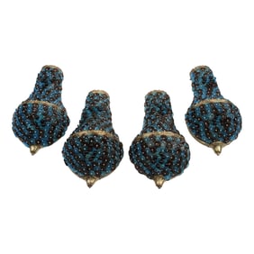 Set of Four Art Deco Style Doré Bronze and Colored Glass Sconces