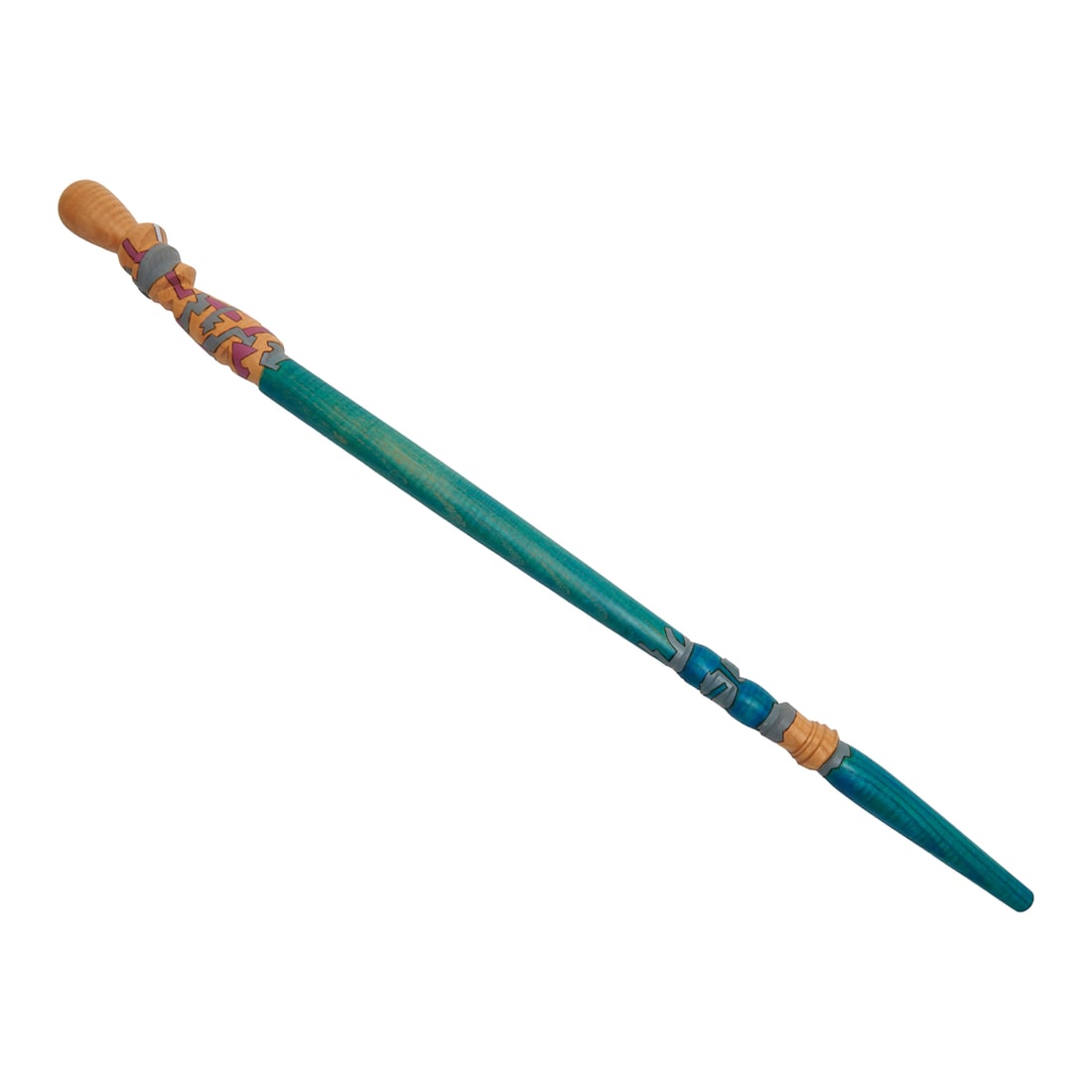 Mark Sfirri Carved Maple and Painted Cane: Mark Sfirri Carved Maple and Painted Cane, the turned sections alternating with sections painted in pastel hues. Mike Sfirri (B. 1952.). Signed in Dremmel, SFIRRI and 98 for 1998. {Approximate dimensi