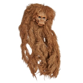 Bali Indonesian Carved Wood Dance Mask with Raffia Hair