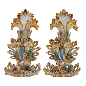 Pair of French Porcelain Rococo Revival Spill Vases