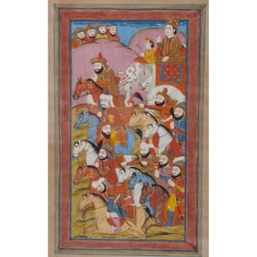 Framed Persian Miniature Painting, Depicting a Royal Procession