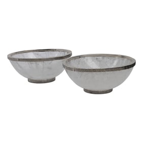 Pair of Italian Silver Mounted Fluted Rock Crystal Bowls