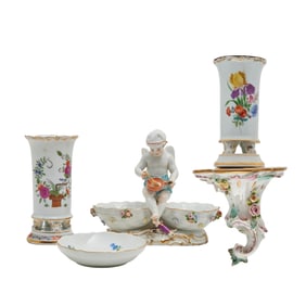 Five Decorative Porcelain Articles including Meissen