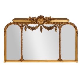 Belle Epoque Style Giltwood Three Panel Overmantle Mirror