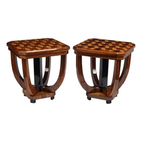 Pair of Art Deco Style Inlaid Octagonal Tables