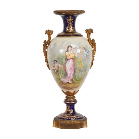 Sevres Style Blue Ground Ceramic Urn