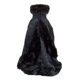 Black Satin and Mink Strapless Evening Gown