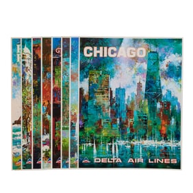 Ten 1970s Jack Laycox for Delta Airlines Travel Posters