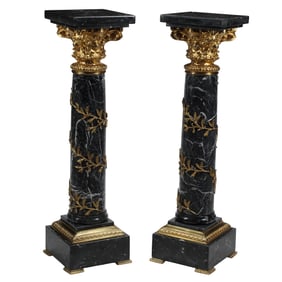 Pair of French Louis XV Style Doré Bronze Mounted Marble Pedestals