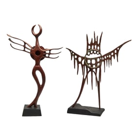 Two  John Wooller Carved Burl Jarra Wood Figures