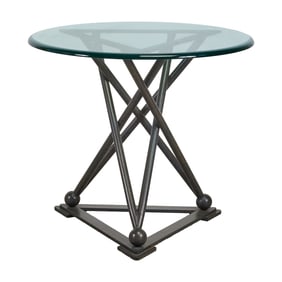 Modernist Iron Geometric Table Base with Glass Top