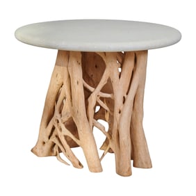 Modern Bleached Tree Root Base Round Stone Table