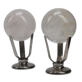 Pair of Rock Crystal Spheres on Silverplate Stands