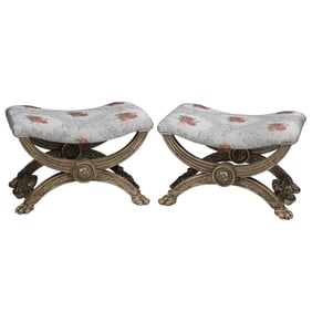 Pair of Italian Neoclassical Style X Stretcher Benches