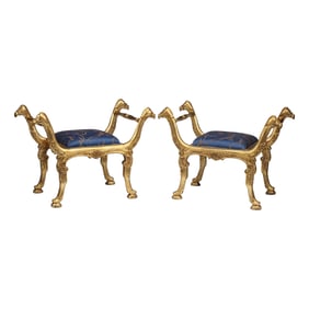 Pair of Italian Neoclassical Style Camel Benches