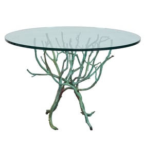 Bronze Twig Occasional Table with Glass Round Top Attributed to Mary C. Hinckley