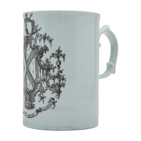 Longton Hall Porcelain Black Transfer Printed Tankard