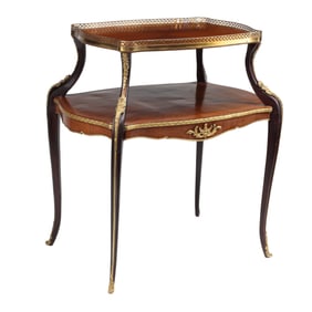 French Louis XV Style Doré Bronze Mounted Two Tier Tea Table
