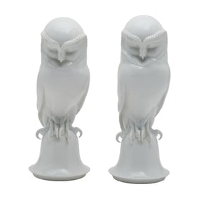 Pair of Max Esser for Meissen White Porcelain Sculptures of Owls