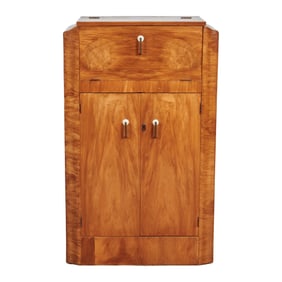 Art Deco Burl Walnut Veneer Cocktail Bar Cabinet