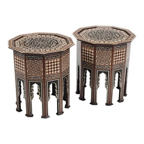 Pair of Iberian Decagonal Inlaid Side Tables