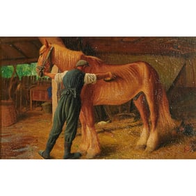 Richard Muller, Horse Groomer, Oil on Panel