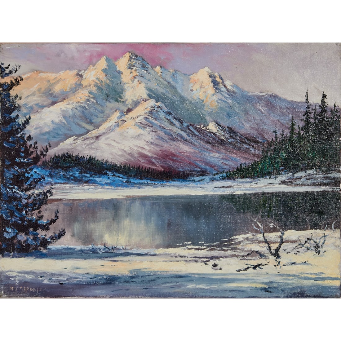 Bill Shaddix, Snow Covered Mountains, Oil on Canvas: Bill J. Shaddix (American, born 1931), High Sierra Landscape, oil on canvas,[approximate dimensions - canvas: 18; H x 24; W], signed lower left.