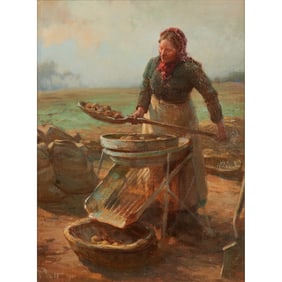 William Pratt, Sifting Potatoes, Oil on Canvas