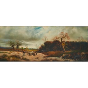American School, Shepherd at Dusk, Pastel on Paper