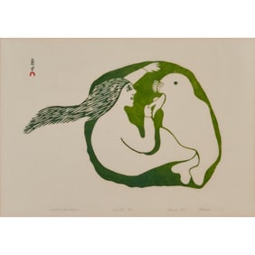 Pitseolak Ashoona, Seamaid with Walrus, Stonecut