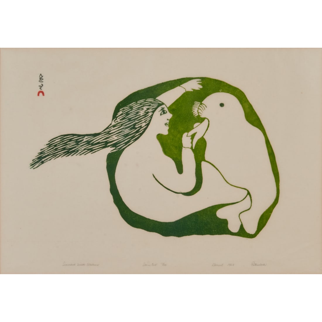 Pitseolak Ashoona, Seamaid with Walrus, Stonecut (1 of 6)