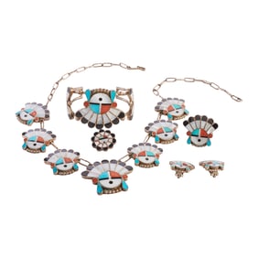 Native American Multi-Stone Inlay, Silver Jewelry Suite