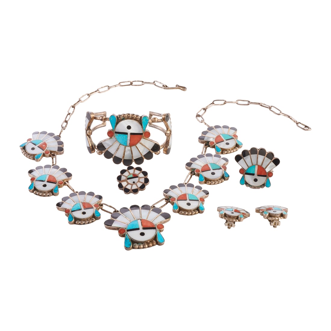 Native American Multi-Stone Inlay, Silver Jewelry Suite (1 of 8)
