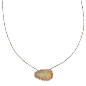 Opal, Diamond, Oxidized Silver Pendant Necklace