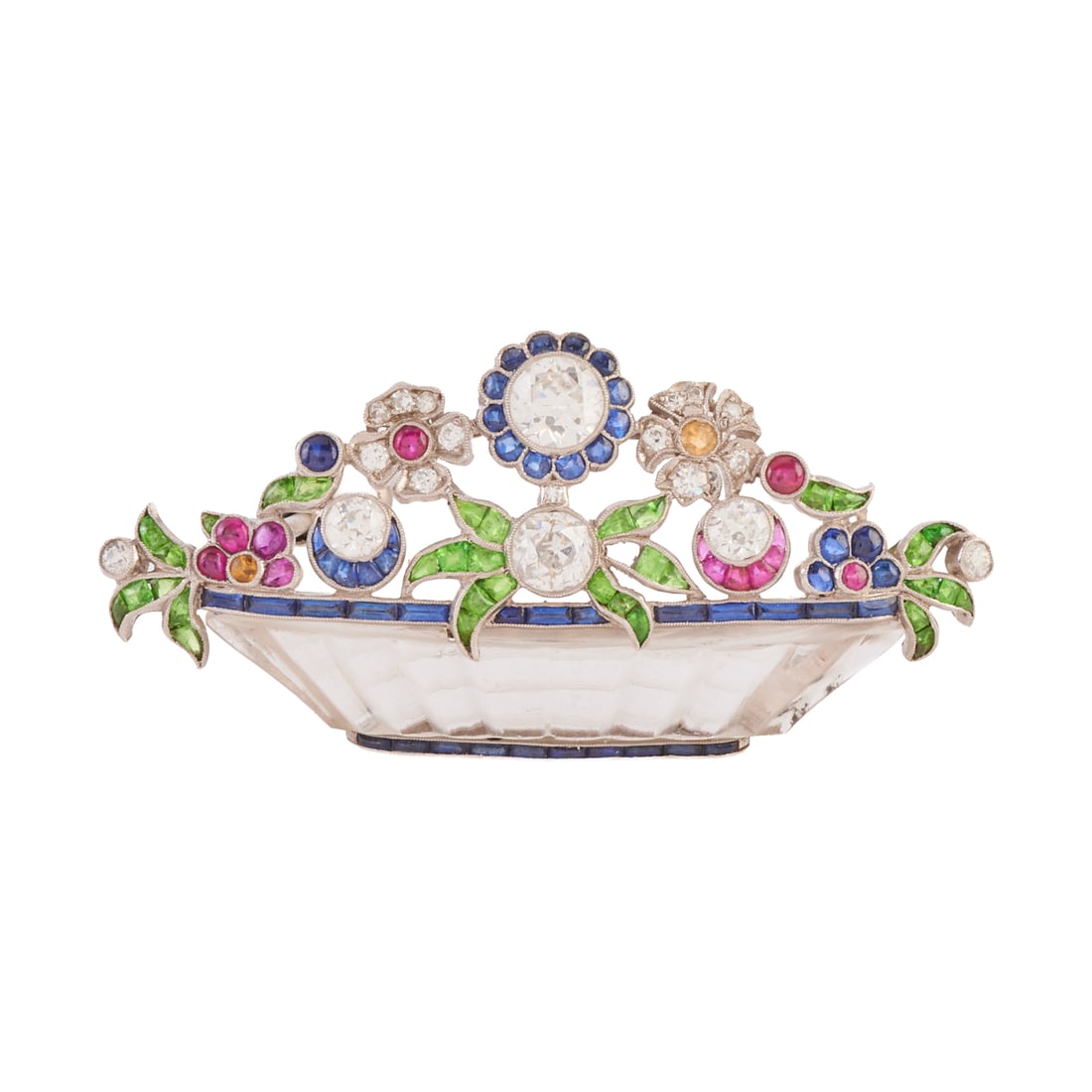 Diamond, Multi-Stone, 18k White Gold, Metal Floral Basket Brooch (1 of 3)