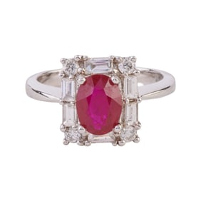 Ruby, Diamond, 18k White Gold Ring